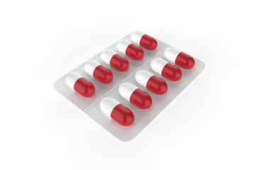 realistic blister pack with pills template of packaging for medical drugs for tablets vitamin. 3d illustration 