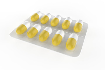 realistic blister pack with pills template of packaging for medical drugs for tablets vitamin. 3d illustration 