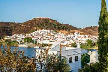 Fototapeta premium Sanlucar de Guadiana in Spain pictured from portuguese side on the opposite side of Guadiana river