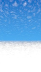 Blue sky background with white clouds. Cumulus white clouds in the clear blue sky in the morning. 3D illustration