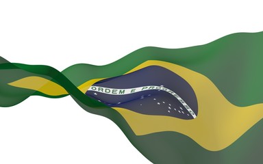 Waving flag of Brazil. Ordem e Progresso. Order and progress. Rio de Janeiro. South America. State symbol. 3d illustration