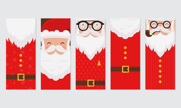Vector Merry Christmas and Happy New Year greeting card set with cute santa claus