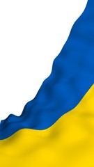 The flag of Ukraine on a white background. National flag and state ensign. Blue and yellow bicolour. 3D illustration waving flag