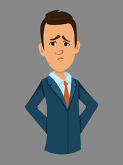 sorrow facial expression.  businessman unhappy vector illustration for your design, animation or something else.