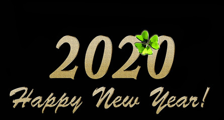 Happy New Year 2020 in gold on a black background