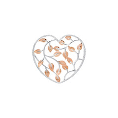 Pho leaves branch in heart shape, a symbol of faith in white and rose gold isolated