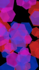 Multicolored translucent hexagons on dark background. Vertical image orientation. 3D illustration