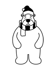silhouette of polar bear with hat and scarf