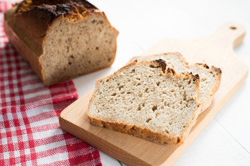 tasty bread baked at home, healthy homemade bread, bio ingredients