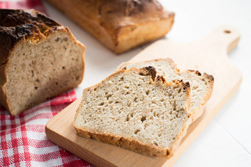 tasty bread baked at home, healthy homemade bread, bio ingredients