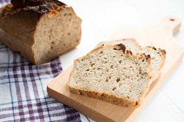 tasty bread baked at home, healthy homemade bread, bio ingredients