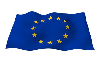 Slightly waving flag of the European Union isolated on white background, 3D rendering. Symbol of Europe. 3D illustration