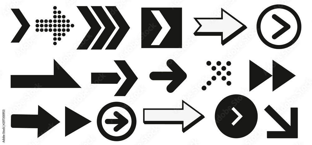 Poster Set of black vector arrows. Arrow icon. Arrow vector icon. Arrow. Arrows vector collection