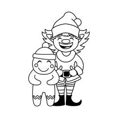 gingerbread man and elf with hat in white background