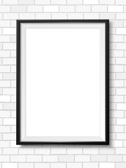 Frame mock up on the wall. Simple empty framing for your business design. Brick wall. Vector template for picture, painting, poster, lettering or photo gallery.
