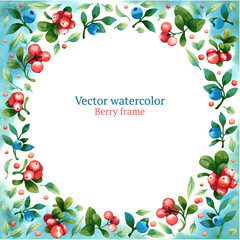 Watercolor vector frame with leaves and berries