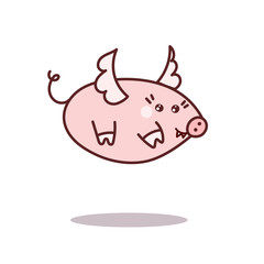 Kawaii pig, spooky, wich flying. Cute illustration of pig. Good for stickers, prints Please don't use for meat ads.
