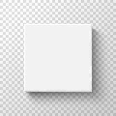 White square box top view. Open 3D gift boxes. Container mockup. Realistic paper shoebox. Empty carton package. Vector present wrap.