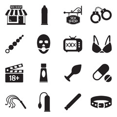 Sex Shop Icons. Black Flat Design. Vector Illustration.