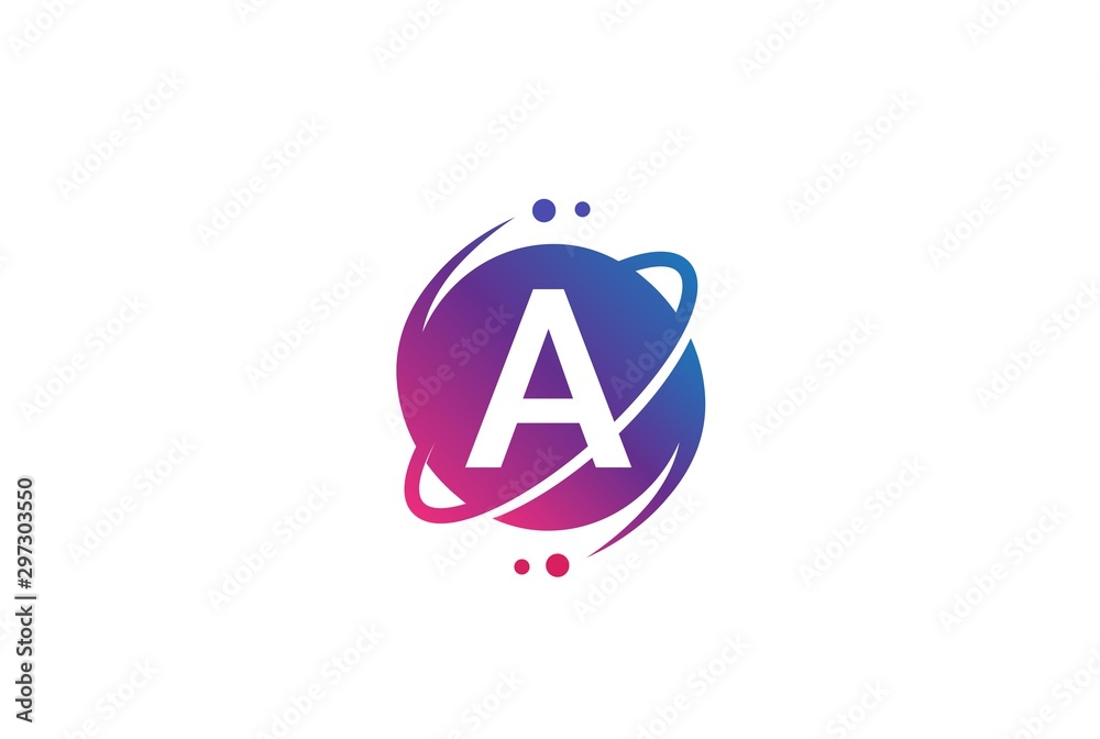 Wall mural initial letter circle planet with orbit and dots gradient color logo template