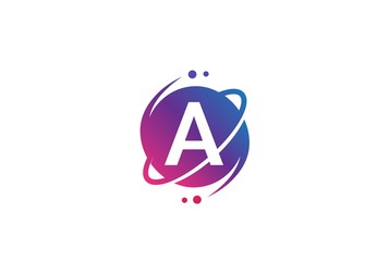 Initial letter circle planet with orbit and dots gradient color logo template © P4tcreativa