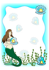 Naklejka premium mermaid and pearl vector