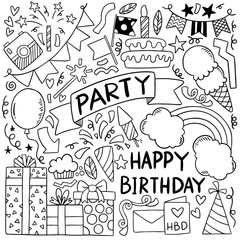 hand drawn party doodle happy birthday Ornaments background pattern Vector illustration