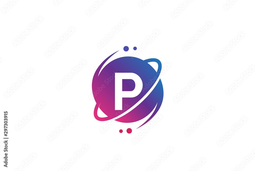 Canvas Prints initial letter circle planet with orbit and dots gradient color logo template