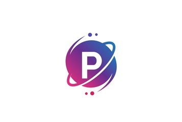 Initial letter circle planet with orbit and dots gradient color logo template