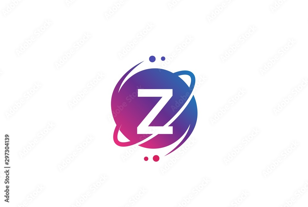 Wall mural initial letter circle planet with orbit and dots gradient color logo template