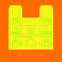 Naklejka premium Travel vector banner or logo. The famous Cathedral of Notre Dame de Paris, France. French landmark. The Catholic Church in the center of Paris, a masterpiece of Gothic architecture