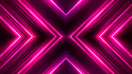 Dark abstract futuristic background. Neon lines, glow. Neon lines, shapes. Pink and blue glow