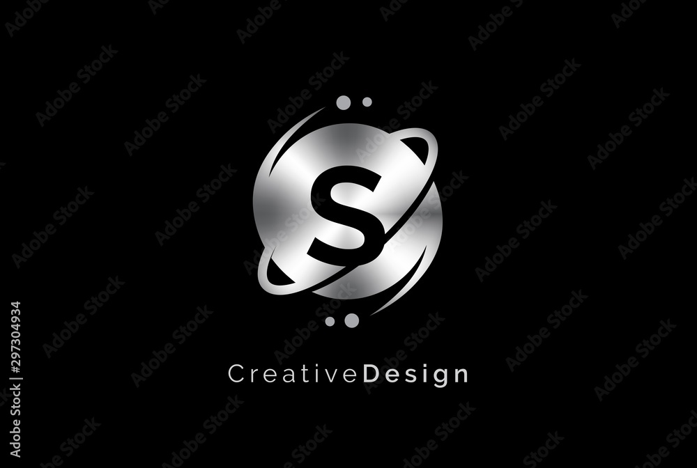 Canvas Prints minimalist initial logo with planet orbit with metal effect logo template
