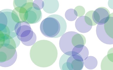 Multicolored translucent circles on a white background. Green tones. 3D illustration