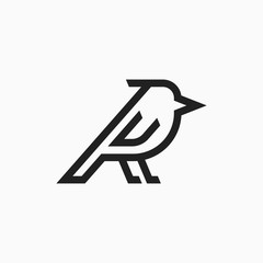Simple and elegant bird logo with line art style template logo design.