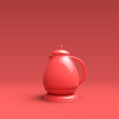 Pink monochrome boiler, kettle Electric Domestic Home and Kitchen Interior appliance on pink background, 3d Rendering