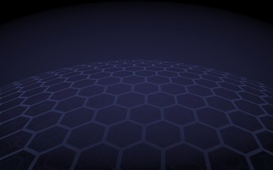 Multilayer sphere of honeycombs, gray on a dark background, social network, computer network, technology, global network. 3D illustration