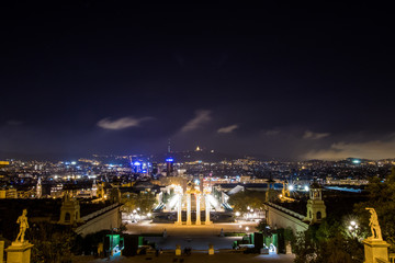 Fototapeta na wymiar Four columns, plaza espana, tibidabo - Barcelona night landscape