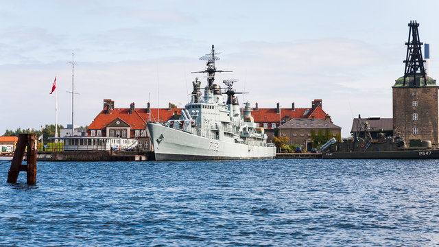 COPENHAGEN, DENMARK - SEPTEMBER 10, 2011: museum on frigate PEDER SKRAM in Copenhagen harbour. This warship was launched May 2,1965, commissioned May 25,1966 and decommissioned July 5,1990