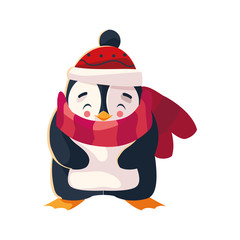 penguin with hat and scarf in white background