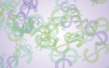 Multicolored translucent dollar signs on white background. 3D illustration