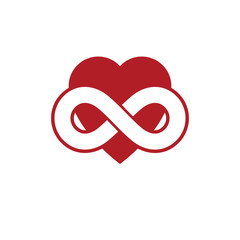 Love Forever conceptual sign, vector symbol created with infinity loop sign and heart.