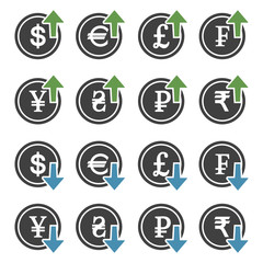 Set of money cost increase and decrease with arrow
