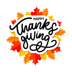 Happy thanksgiving brush hand lettering, isolated on white background. Calligraphy vector illustration. Can be used for holiday design.