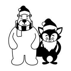 polar bear and fox with hat in white background