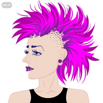 Woman punk with multi-colored hair. Subculture. Style avatar. Vector illustration