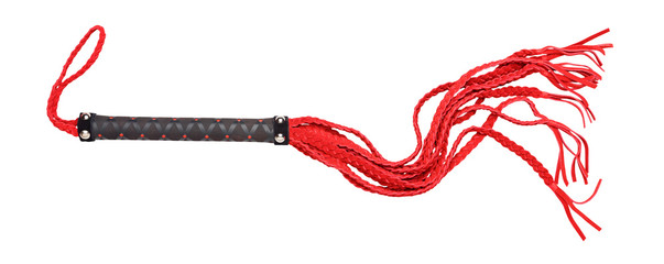 Leather black and red whip for sex games.
