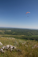 Paragliders above south moravia, Pálava, czech republic