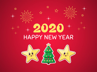 Happy New 2020 Year, Cartoon scene of Festive Greeting. Joyful holiday Composition
