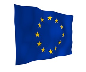 Slightly waving flag of the European Union isolated on white background, 3D rendering. Symbol of Europe. 3D illustration